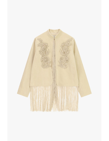 Giacca Eco-Fur Con Ricamo Floreale E Frange Dixie
