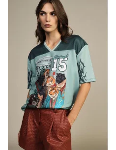 Short-Sleeve T-Shirt with Panther and Tiger Print Dixie