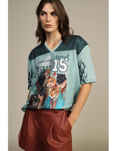 T-Shirt Maniche Corte Stampa Pantere E Tigri Dixie