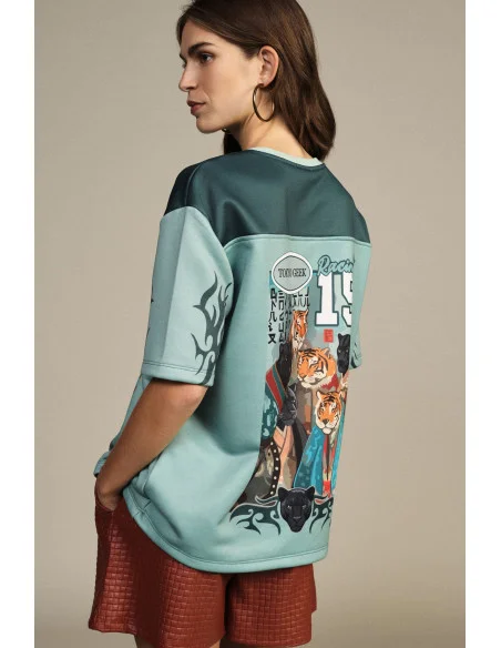 T-Shirt Maniche Corte Stampa Pantere E Tigri Dixie