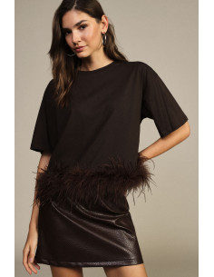 Dixie Short-Sleeved T-Shirt with Feathers at the Hem - Vestiti Firm...