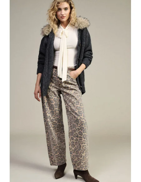 Eva Pantaloni Carrot Fantasia Animalier Vita Alta Dixie