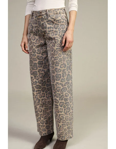 Eva Pantalon carotte imprimé animalier taille haute Dixie