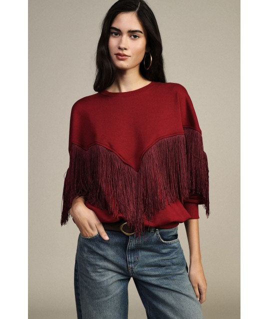 Sweat à col rond avec franges décoratives « V Dixie »