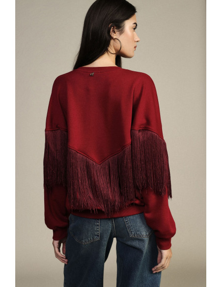 Dixie V-neck Crew-neck Sweatshirt with Decorative Fringing - Vestit...