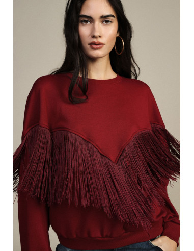 Dixie V-neck Crew-neck Sweatshirt with Decorative Fringing - Vestit...
