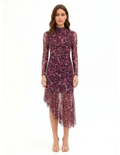 Robe midi asymétrique et drapée en tulle élastiqué à motifs tachetés « Rinascimento »