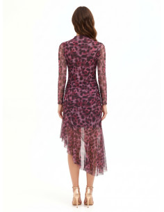 Rinascimento Asymmetrical, Draped Midi Dress in Spotted Stretch Mesh 2
