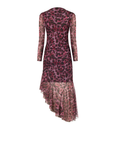 Rinascimento Asymmetrical, Draped Midi Dress in Spotted Stretch Mesh
