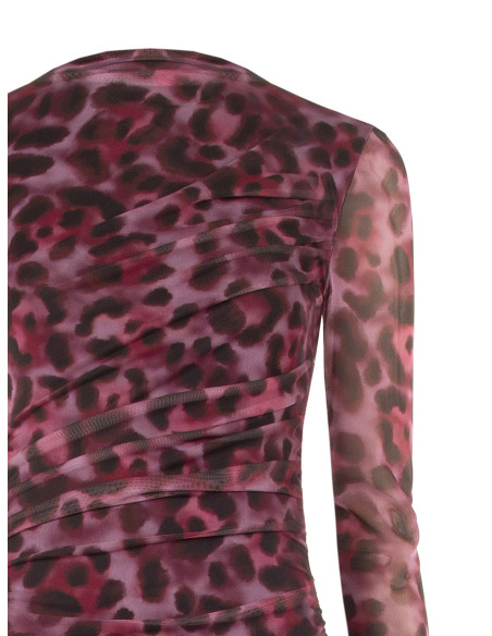 Rinascimento Asymmetrical, Draped Midi Dress in Spotted Stretch Mesh