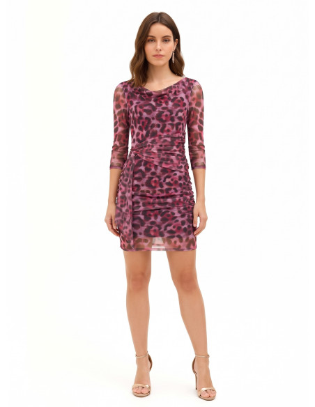 Rinascimento Short Dress in Spotted, Draped Stretch Mesh