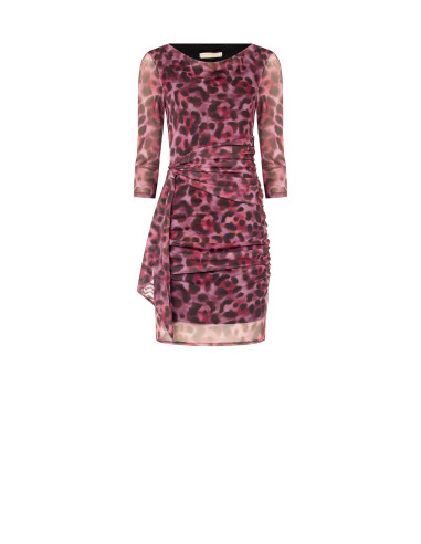 Rinascimento Short Dress in Spotted, Draped Stretch Mesh