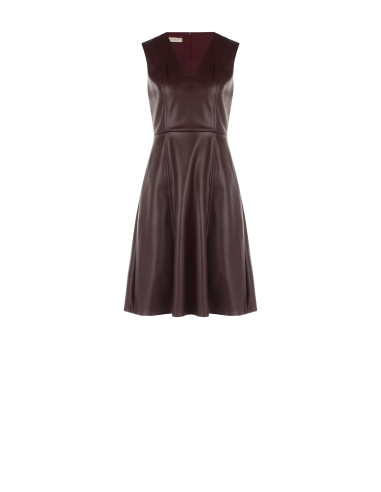 Short, flared faux leather dress with a V-neck from Rinascimento