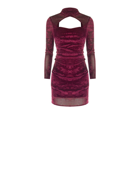 Short Chenille Dress with Gathered Sides and Rinascimento-Style Cut-Out