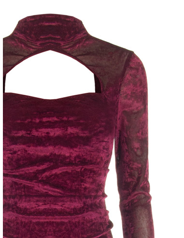Short Chenille Dress with Gathered Sides and Rinascimento-Style Cut-Out