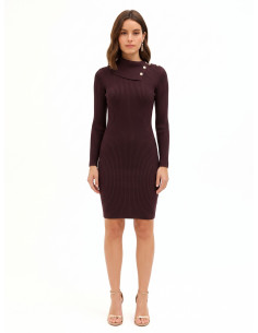 Rinascimento Ribbed Knit Sheath Dress with Buttons at the Neck