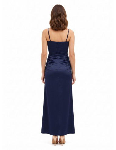 Long Satin Dress with Bow and Slit – Rinascimento