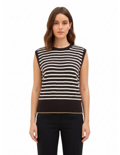 Gilet In Maglia A Righe Misto Viscosa E Lana Con Orli In Lurex Rinascimento