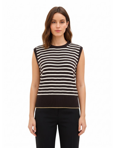 Striped Knitted Waistcoat in a Viscose and Wool Blend with Lurex Hemming – Rinascimento