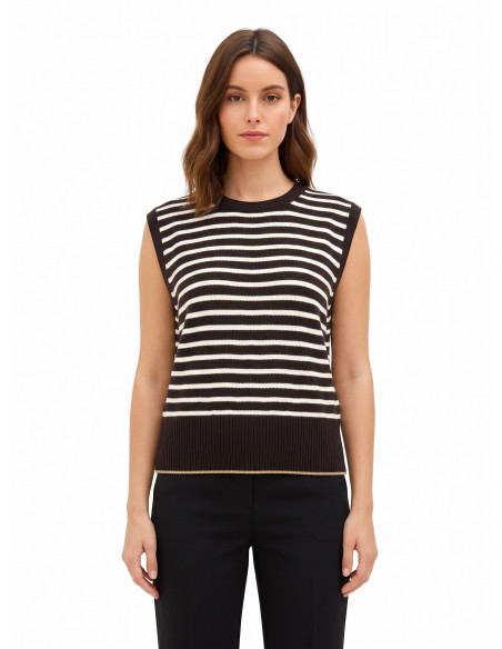 Striped Knitted Waistcoat in a Viscose and Wool Blend with Lurex Hemming – Rinascimento