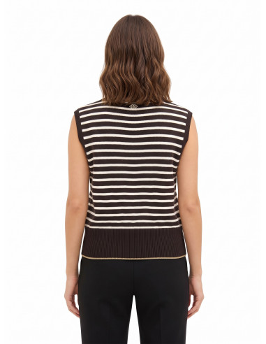 Gilet en maille rayée, mélange de viscose et de laine, avec bords en lurex « Rinascimento »