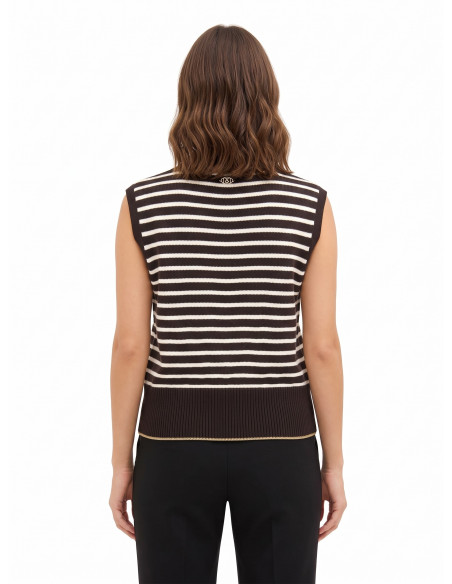Striped Knitted Waistcoat in a Viscose and Wool Blend with Lurex Hemming – Rinascimento