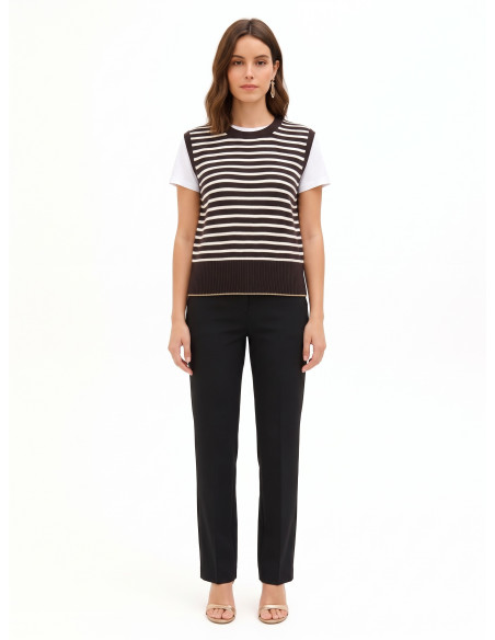 Striped Knitted Waistcoat in a Viscose and Wool Blend with Lurex Hemming – Rinascimento