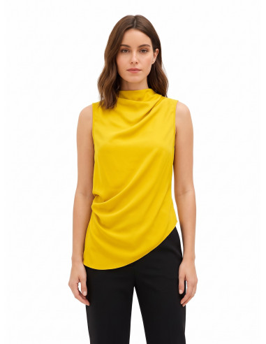 Rinascimento Matt Satin Fluid Top with Asymmetrical Hem