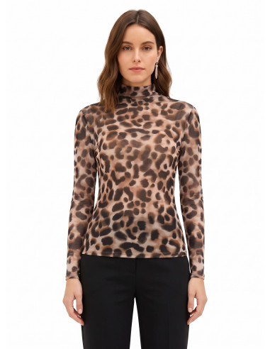 Rinascimento Spotted Mesh Turtleneck Fitted Top