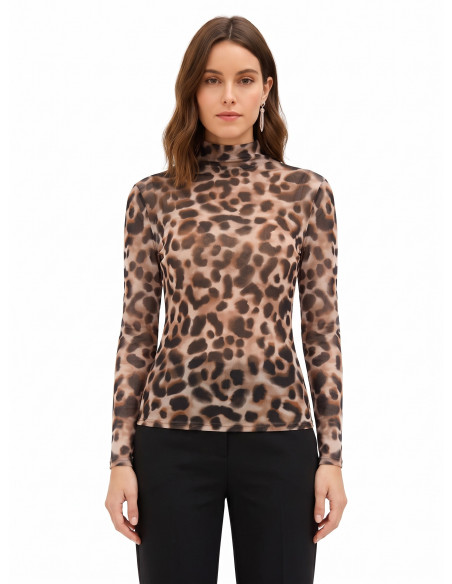 Rinascimento Spotted Mesh Turtleneck Fitted Top