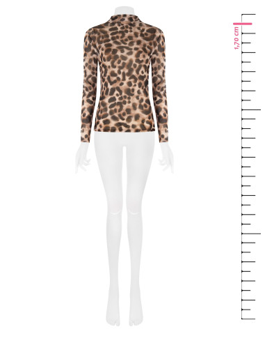 Rinascimento Spotted Mesh Turtleneck Fitted Top