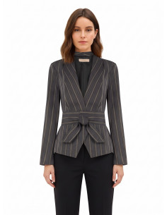 Veste blazer en coton mélangé à rayures, avec un large revers et une ceinture assortie, marque Rinascimento