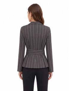 Veste blazer en coton mélangé à rayures, avec un large revers et une ceinture assortie, marque Rinascimento 2