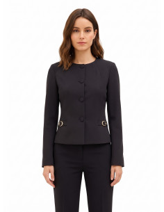Giacca Blazer Corta In Tessuto Tecnico Senza Rever Con Fibbie Decorative Rinascimento