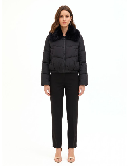 Rinascimento Crop Down Jacket with Removable Faux Fur Collar