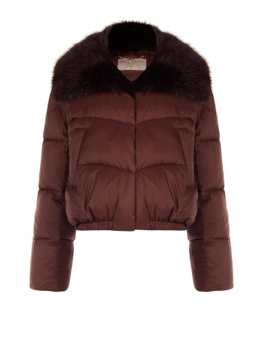 Rinascimento Crop Down Jacket with Removable Faux Fur Collar