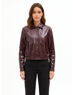 Rinascimento Faux Leather Jacket with a Distressed Look and Elasticated Hem