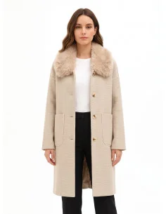 Manteau long à épines avec grandes poches et col en fausse fourrure amovible « Rinascimento »