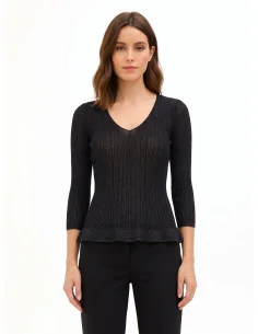 Haut moulant et cintré en fil de lurex, avec encolure en V de style Rinascimento