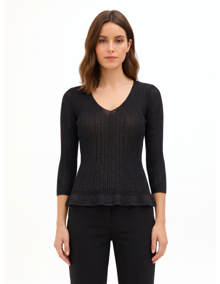 Fitted, Flared Top in Lurex Yarn with a Rinascimento-style V-neck