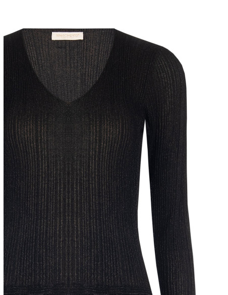 Fitted, Flared Top in Lurex Yarn with a Rinascimento-style V-neck