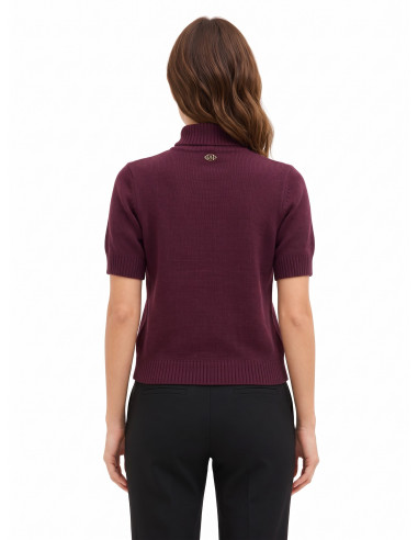 Short-sleeved jumper in a viscose and wool blend, with a diamond pattern and lurex, by Rinascimento