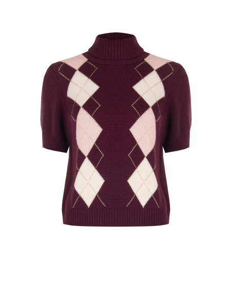 Maglione A Maniche Corte In Misto Viscosa E Lana Motivo A Rombi Con Lurex Rinascimento