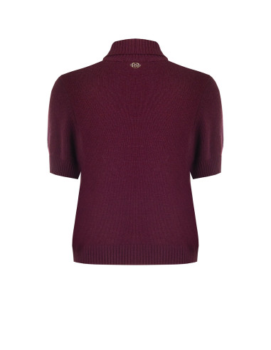Short-sleeved jumper in a viscose and wool blend, with a diamond pattern and lurex, by Rinascimento