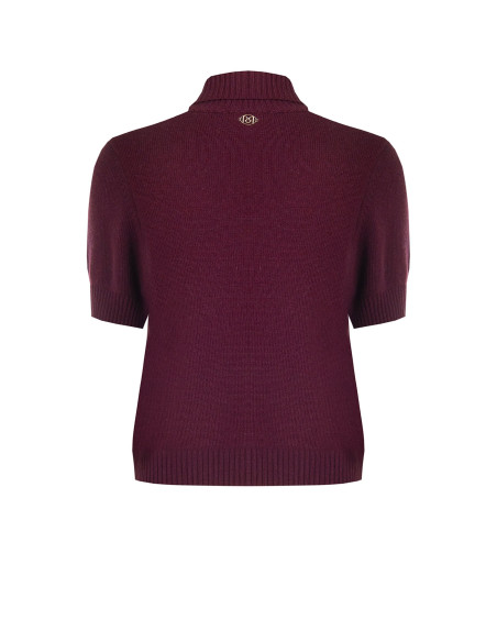 Short-sleeved jumper in a viscose and wool blend, with a diamond pattern and lurex, by Rinascimento