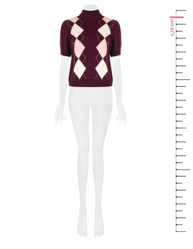 Maglione A Maniche Corte In Misto Viscosa E Lana Motivo A Rombi Con Lurex Rinascimento