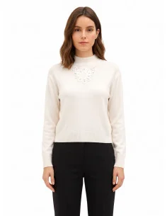 Pull fin en mélange de viscose et de laine avec empiècement au crochet sur le devant « Rinascimento »