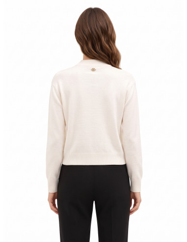 Pull fin en mélange de viscose et de laine avec empiècement au crochet sur le devant « Rinascimento »