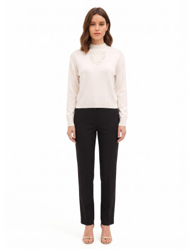 Pull fin en mélange de viscose et de laine avec empiècement au crochet sur le devant « Rinascimento »