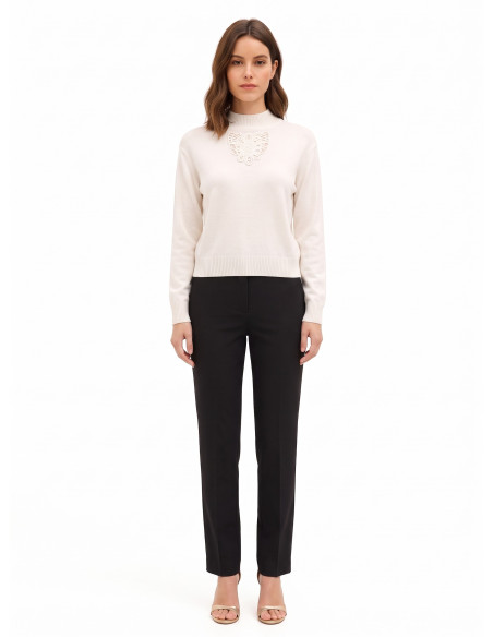 Maglione Sottile In Misto Viscosa E Lana Con Inserto Crochet Davanti Rinascimento